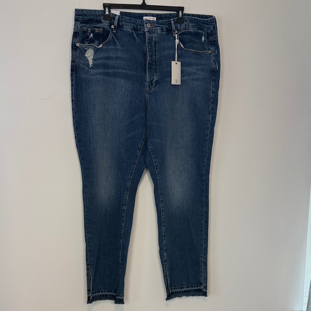 Good American Good Boy Double Slit Jeans. GBDS991T BLUE 404. Plus Size 18. NWT.